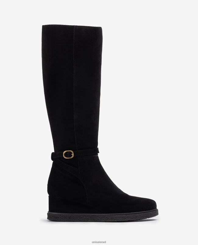 Unisa מגף זמש בעל פיר גבוה עם טריז וסוליית גומי מונעת החלקה שָׁחוֹר ילדים V2BP21071