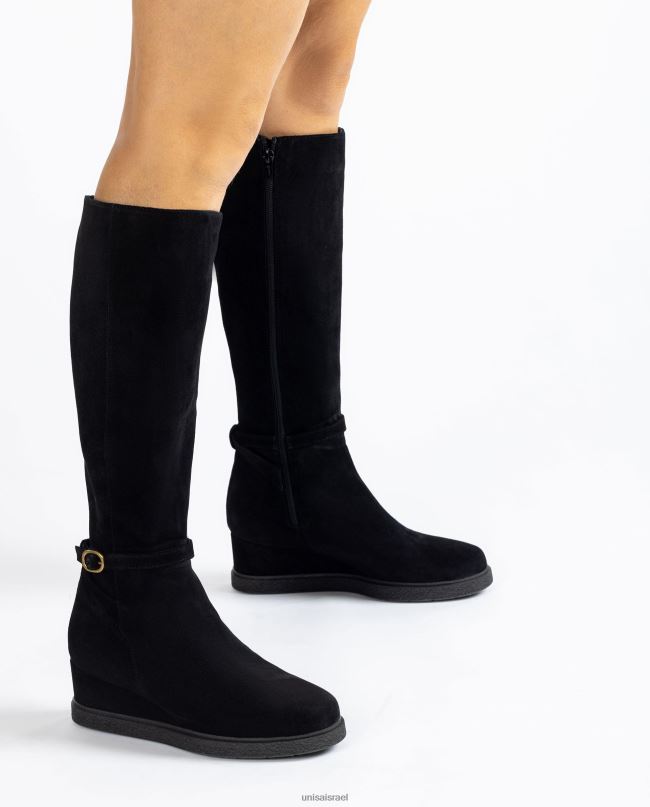 Unisa מגף זמש בעל פיר גבוה עם טריז וסוליית גומי מונעת החלקה שָׁחוֹר ילדים V2BP21071