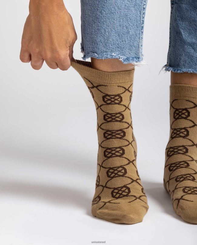 Unisa גרבי כותנה אורגנית חום נשים V2BP21087