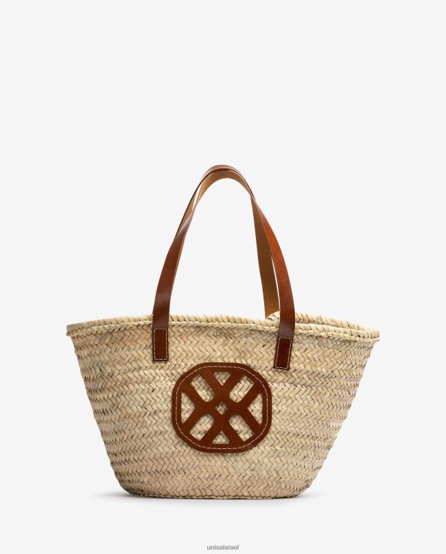 Unisa סל קלוע בינוני עם ידיות עור ולוגו חום נשים V2BP21098