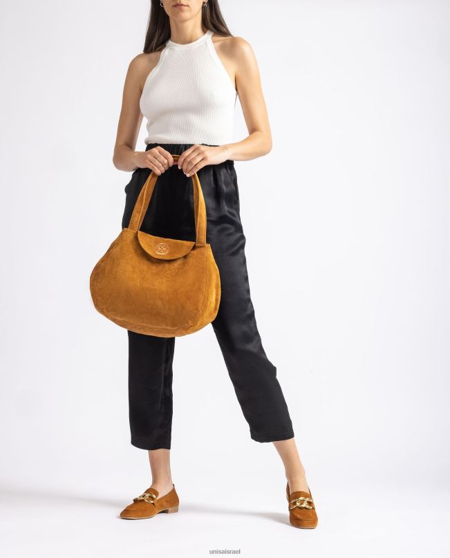 Unisa תיק יד גדול עשוי זמש חום נשים V2BP21107