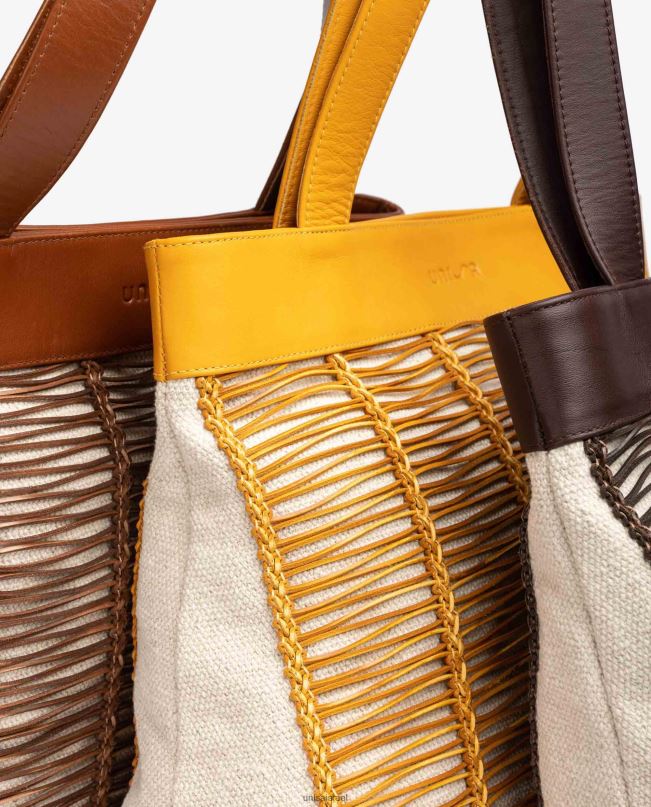 Unisa תיק יד גדול עשוי בד ועור חום נשים V2BP21108