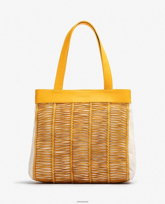 Unisa תיק יד גדול עשוי בד ועור צהוב נשים V2BP21109
