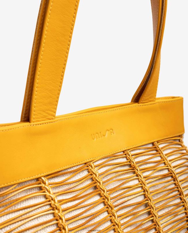 Unisa תיק יד גדול עשוי בד ועור צהוב נשים V2BP21109