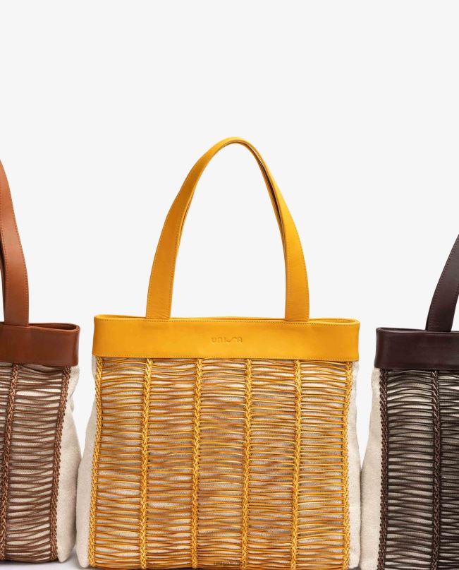 Unisa תיק יד גדול עשוי בד ועור צהוב נשים V2BP21109