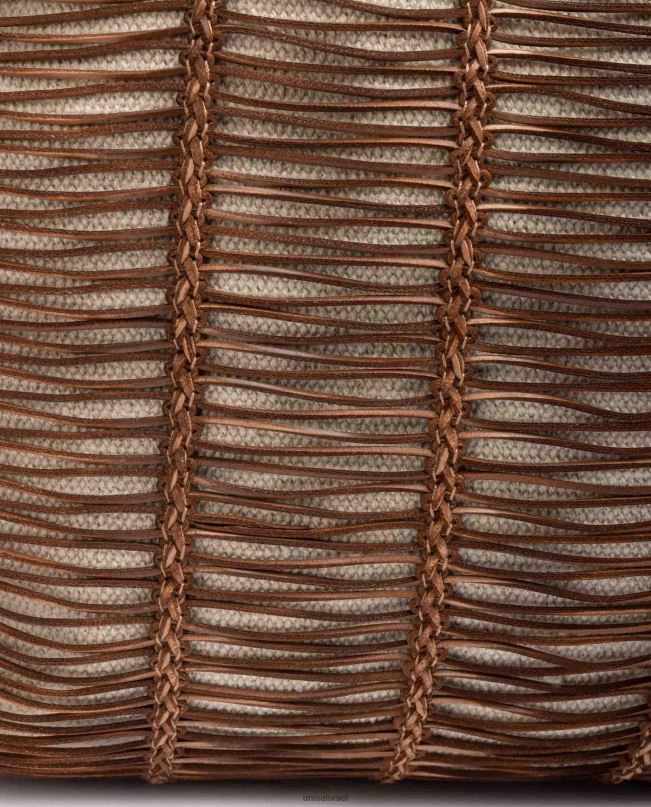 Unisa תיק יד גדול עשוי בד ועור חום נשים V2BP21110