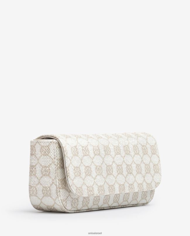 Unisa תיק מסיבת מונוגרמה מבד מבריק לבן נשים V2BP21210