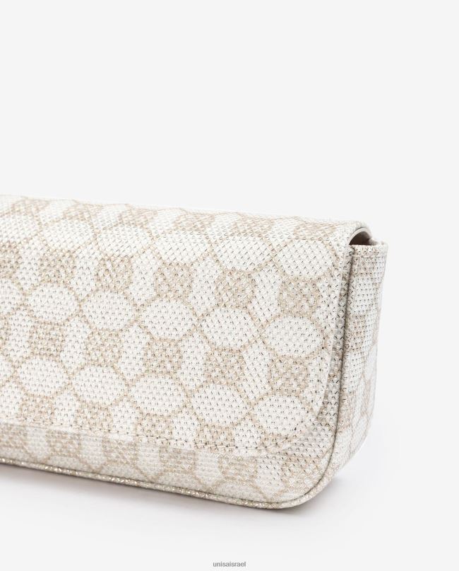 Unisa תיק מסיבת מונוגרמה מבד מבריק לבן נשים V2BP21210