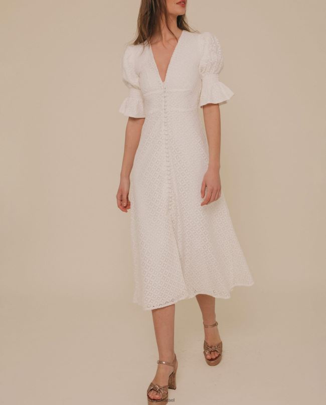 Unisa שמלת מידי תחרה בגזרה ניואנסית לבן נשים V2BP21245