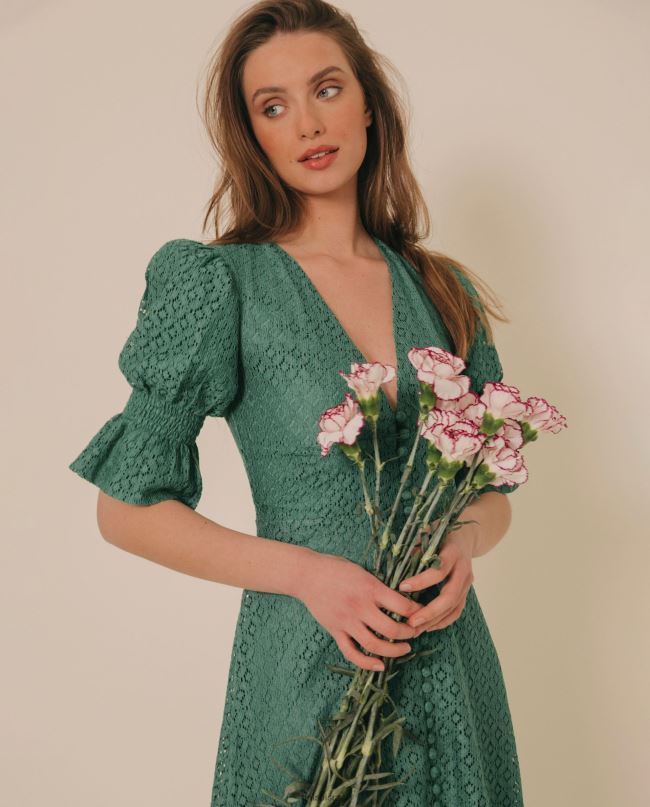 Unisa שמלת מידי תחרה בגזרה ניואנסית ירוק נשים V2BP21246