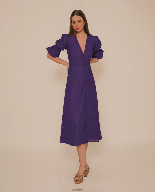 Unisa שמלת מידי תחרה בגזרה ניואנסית לילה נשים V2BP21257