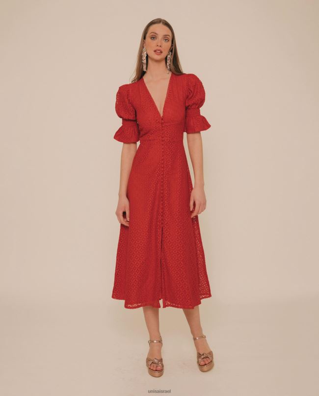 Unisa שמלת מידי תחרה בגזרה ניואנסית אָדוֹם נשים V2BP21258