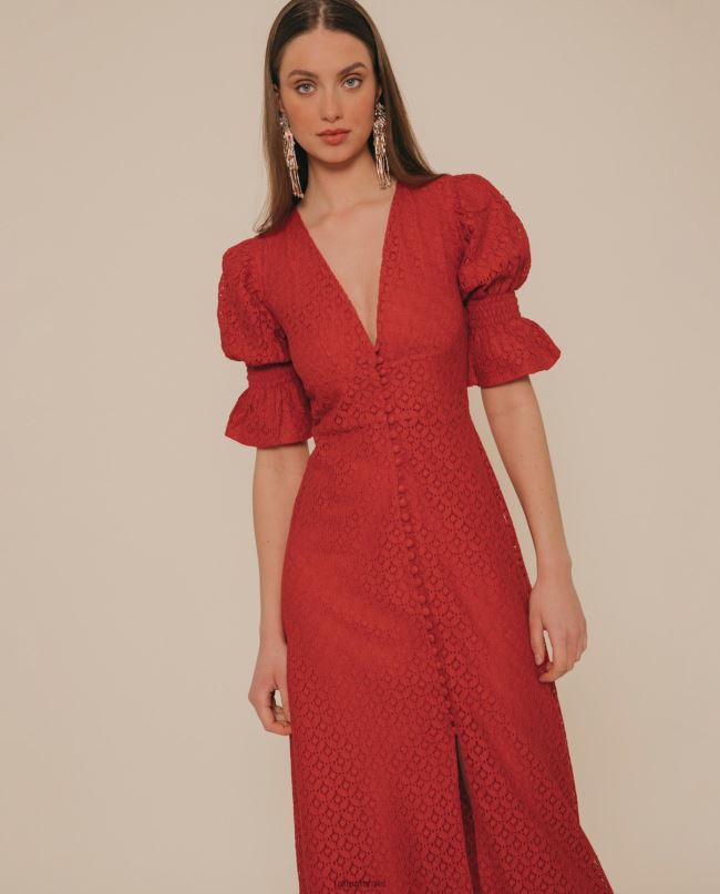 Unisa שמלת מידי תחרה בגזרה ניואנסית אָדוֹם נשים V2BP21258