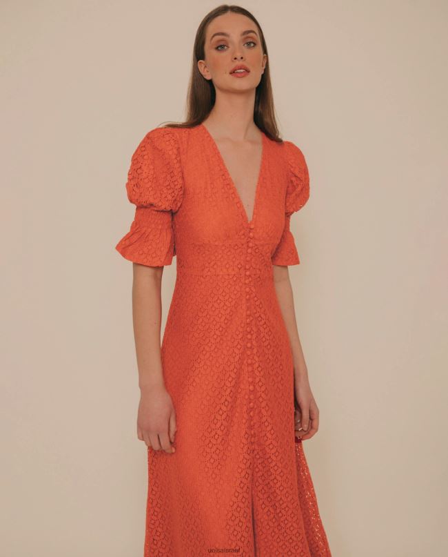 Unisa שמלת מידי תחרה בגזרה ניואנסית תפוז נשים V2BP21259