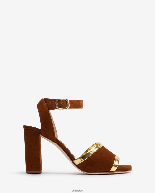 Unisa זמש וסנדל עור באפקט מתכתי חום נשים V2BP21305