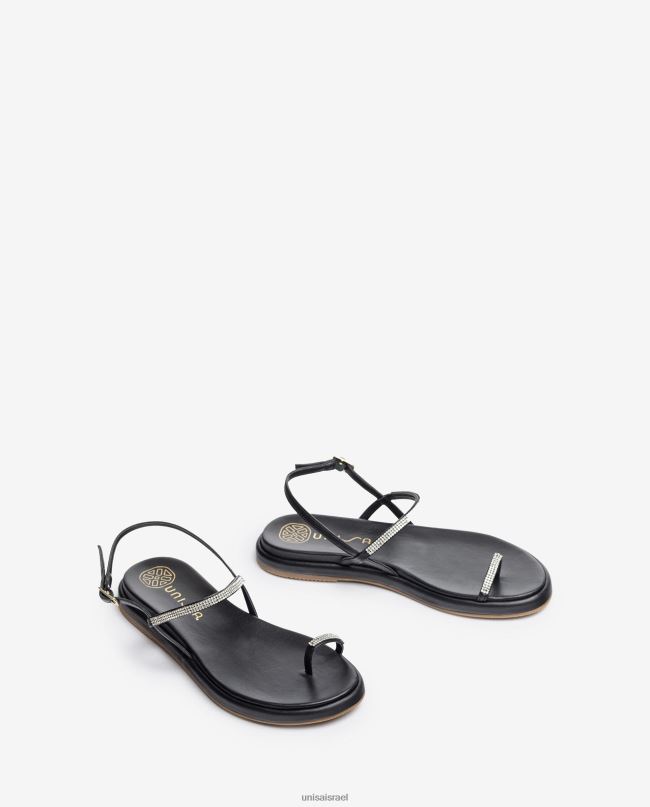 Unisa סנדל עור שטוח עם עמוד בוהן שָׁחוֹר נשים V2BP21312