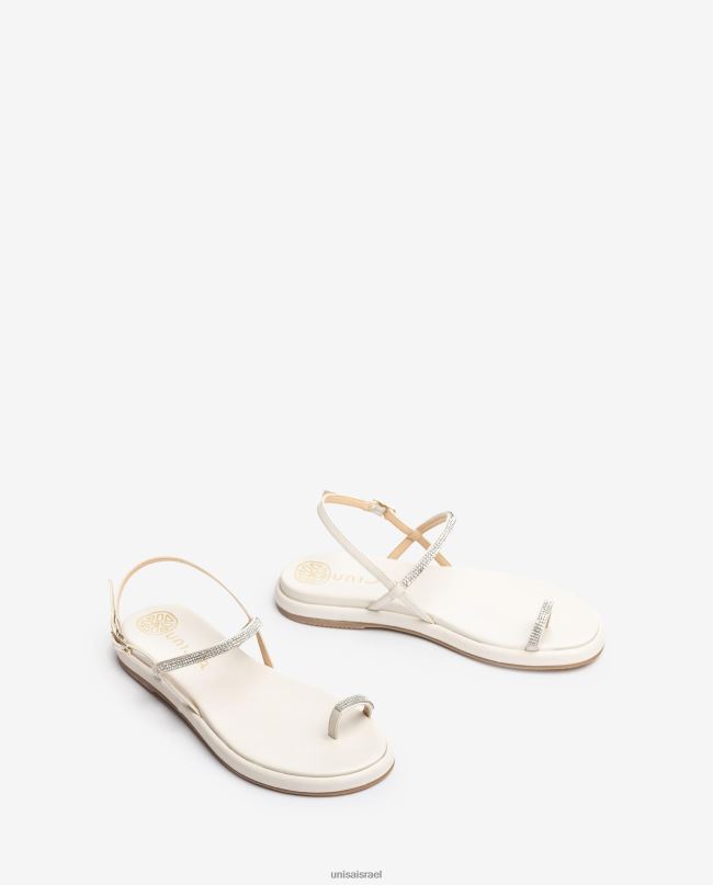 Unisa סנדל עור שטוח עם עמוד בוהן לבן נשים V2BP21313