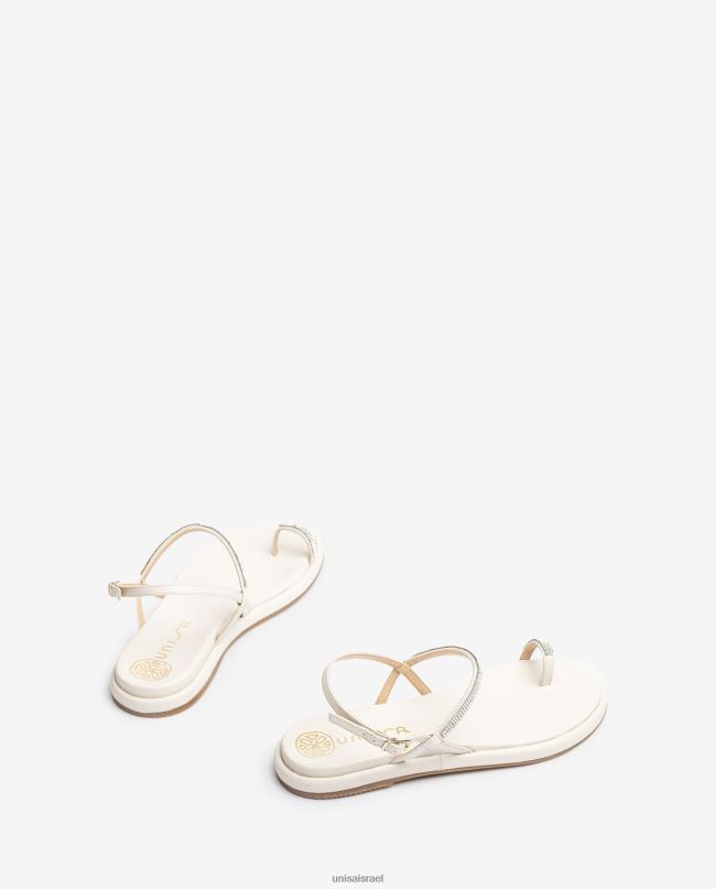 Unisa סנדל עור שטוח עם עמוד בוהן לבן נשים V2BP21313