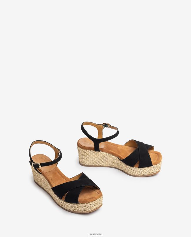 Unisa סנדל עם עקב בלוק רפיה שָׁחוֹר נשים V2BP2163
