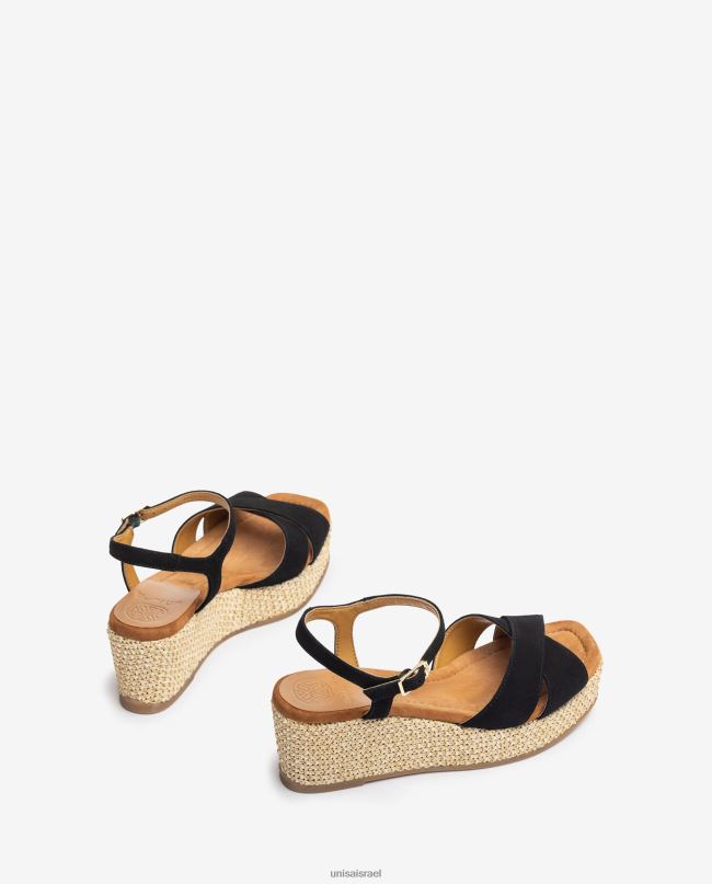 Unisa סנדל עם עקב בלוק רפיה שָׁחוֹר נשים V2BP2163
