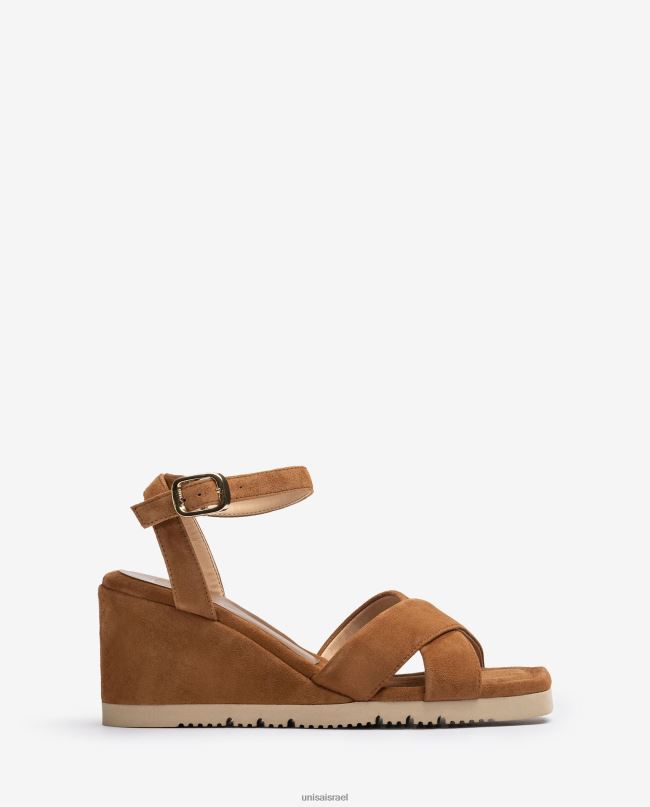 Unisa סנדל עם עקב טריז וסוליה מרופדת חום נשים V2BP2171