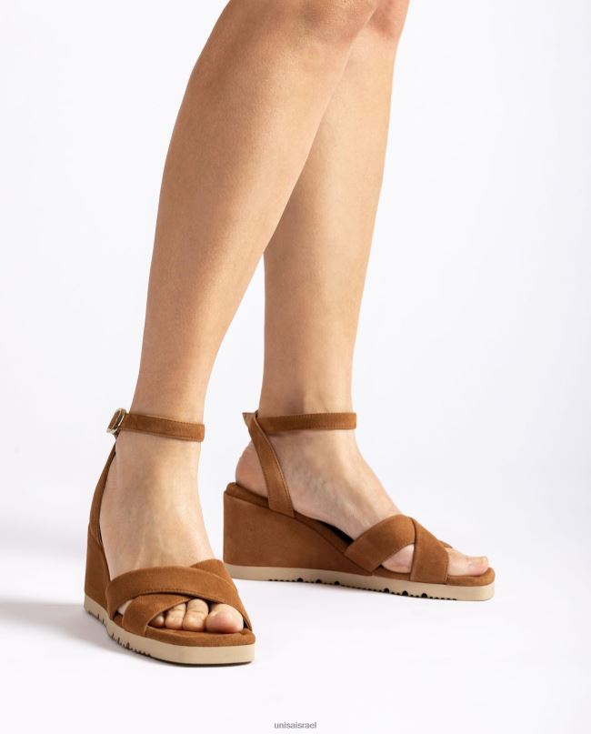 Unisa סנדל עם עקב טריז וסוליה מרופדת חום נשים V2BP2171