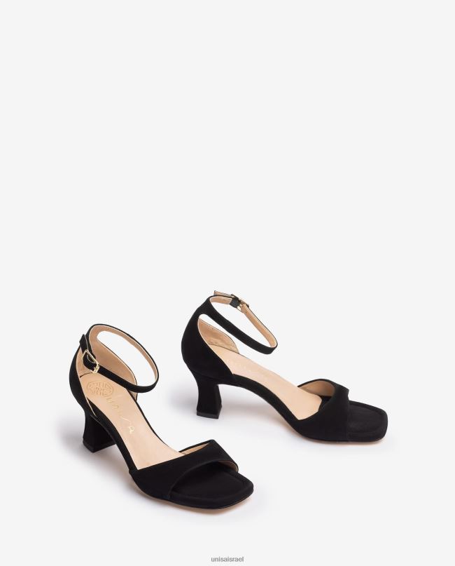 Unisa סנדל זמש עם עקב בינוני שָׁחוֹר נשים V2BP2194