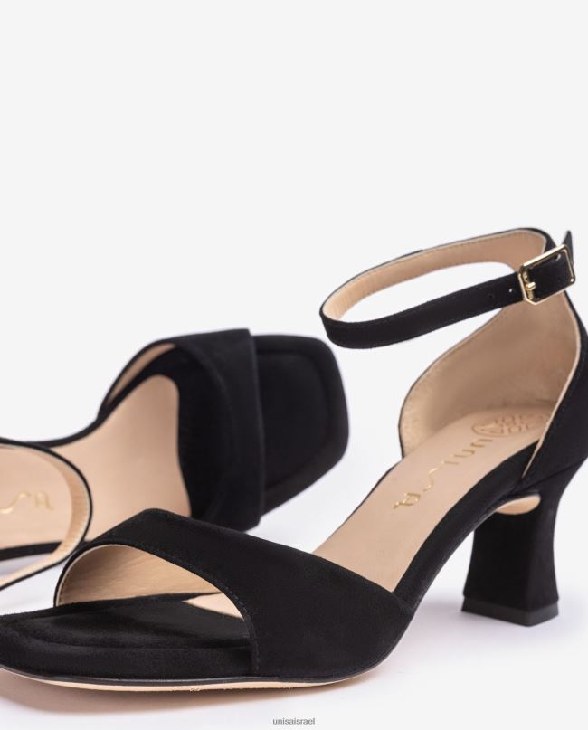 Unisa סנדל זמש עם עקב בינוני שָׁחוֹר נשים V2BP2194