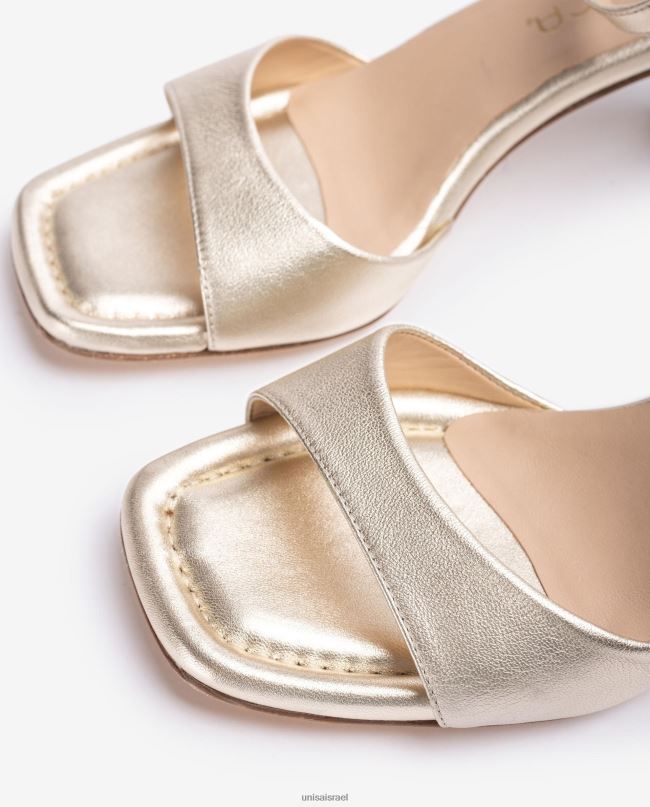 Unisa סנדל עור באפקט מטאלי עם עקב בינוני מְעוּדָן נשים V2BP2197