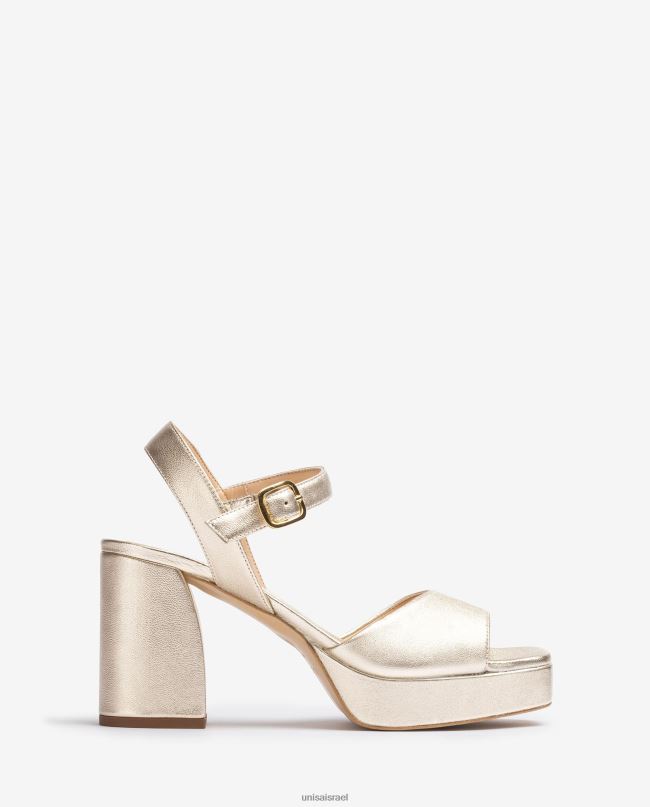 Unisa סנדל אפקט עור מטאלי עם עקב רחב זהב נשים V2BP22