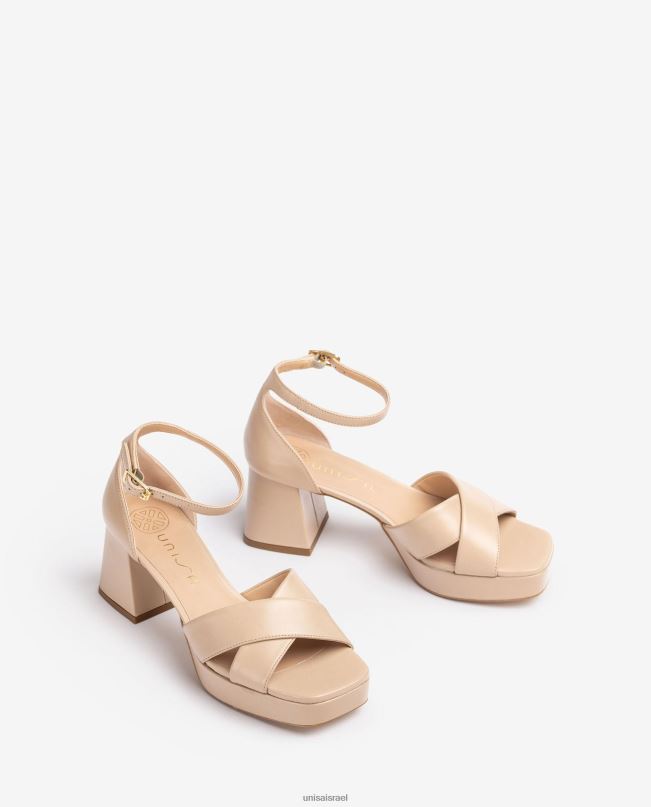 Unisa סנדל עם עקב ופלטפורמה בז' נשים V2BP2219
