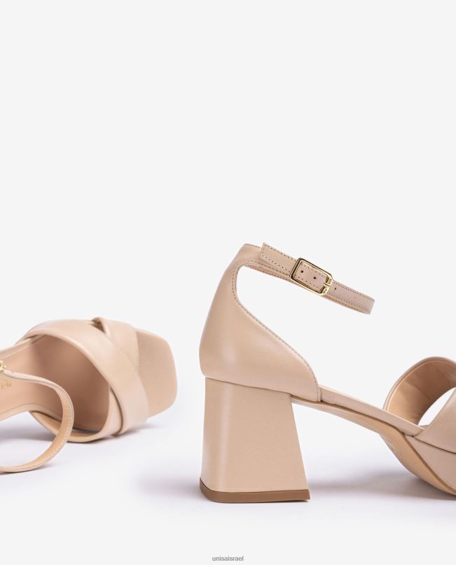 Unisa סנדל עם עקב ופלטפורמה בז' נשים V2BP2219