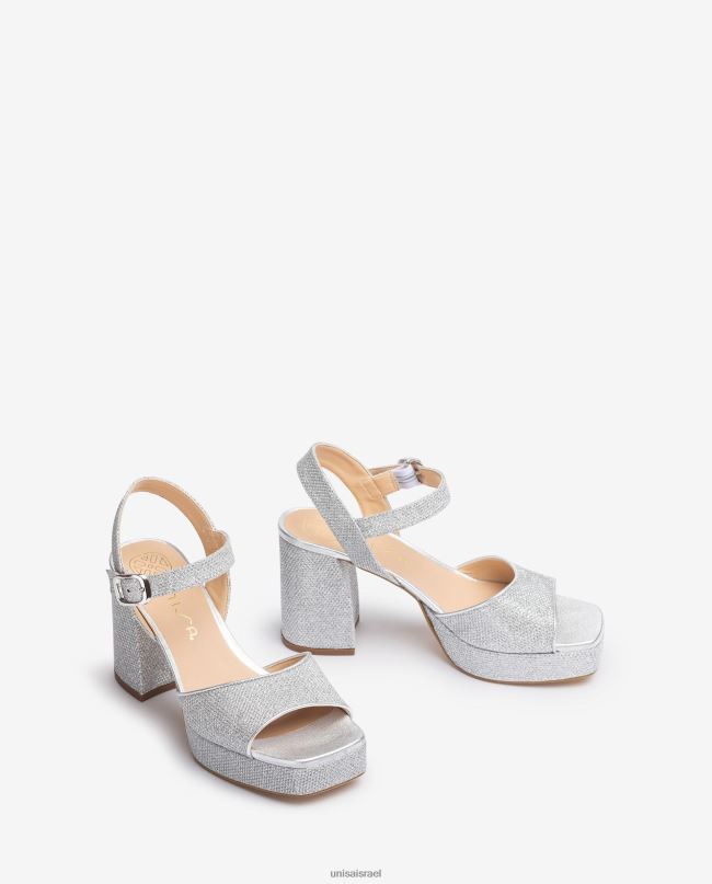 Unisa סנדל עשוי בד מבריק עם עקב רחב כסף נשים V2BP2224