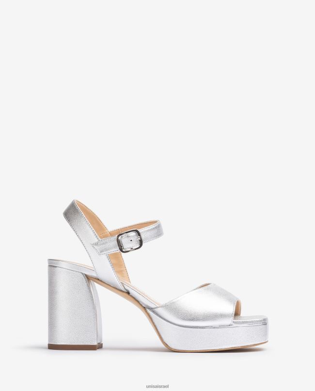 Unisa סנדל אפקט עור מטאלי עם עקב רחב כסף נשים V2BP2226