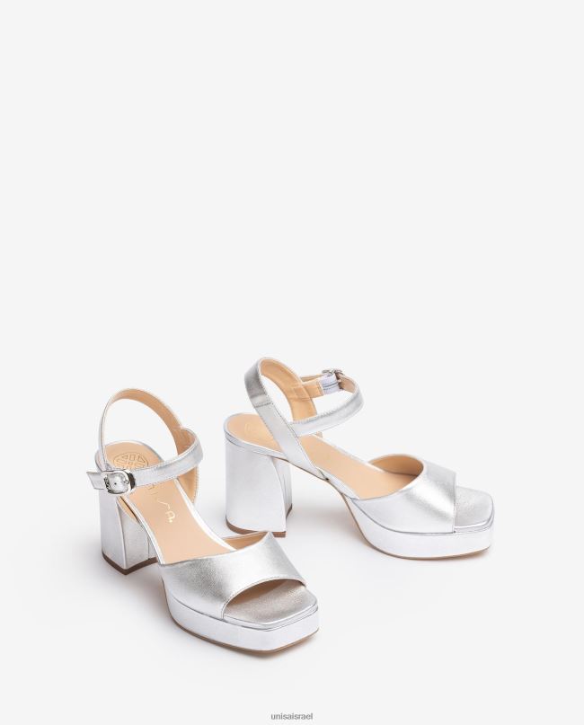 Unisa סנדל אפקט עור מטאלי עם עקב רחב כסף נשים V2BP2226