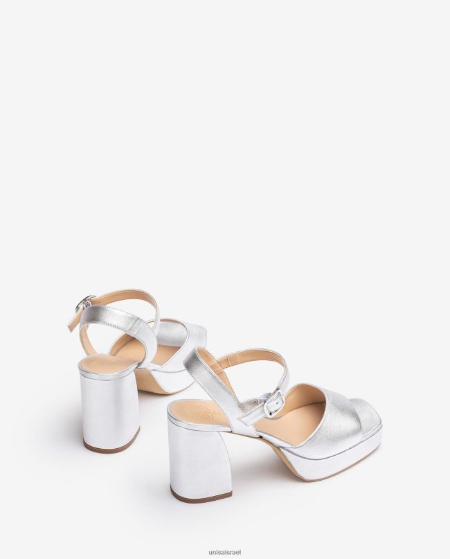 Unisa סנדל אפקט עור מטאלי עם עקב רחב כסף נשים V2BP2226