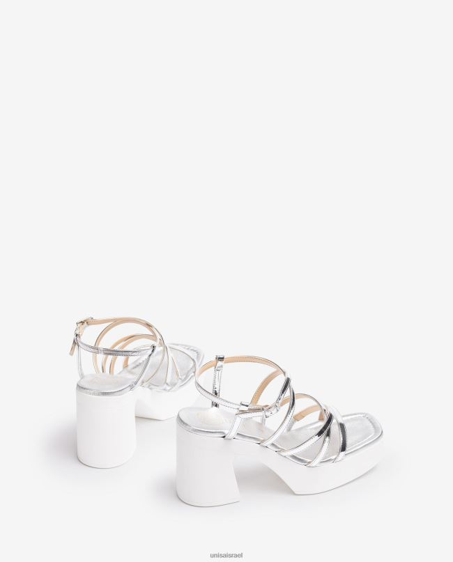 Unisa סנדל עם עקב בלוק ורצועות דקות כסף נשים V2BP2238