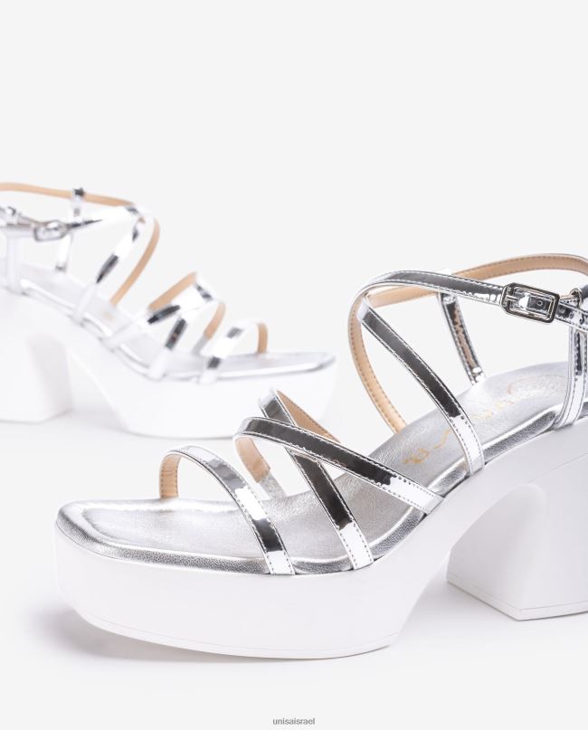 Unisa סנדל עם עקב בלוק ורצועות דקות כסף נשים V2BP2238