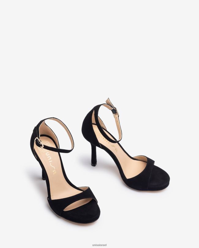 Unisa סנדל זמש עקב גבוה שָׁחוֹר נשים V2BP223