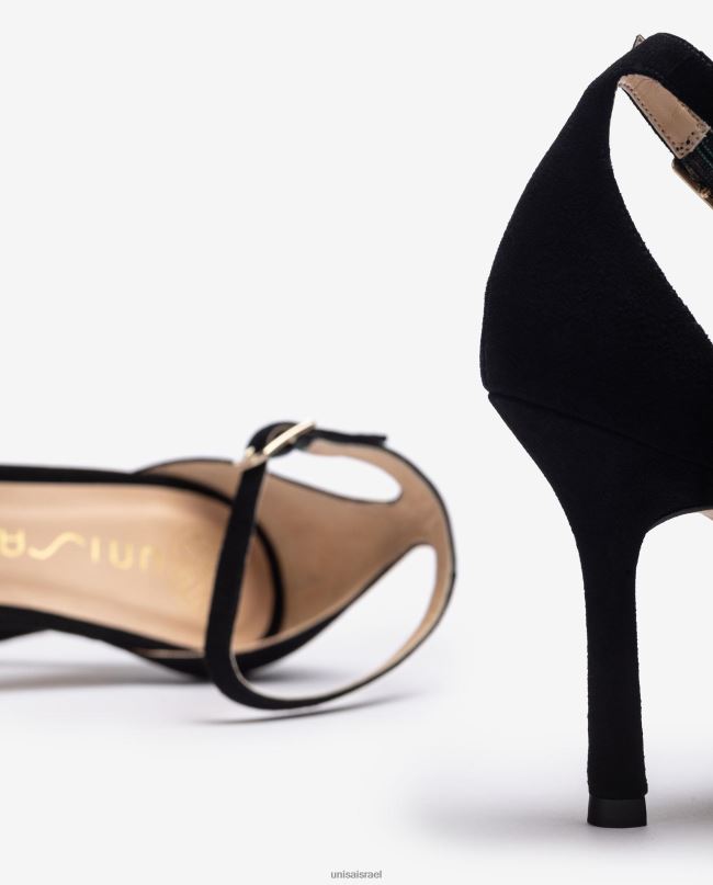 Unisa סנדל זמש עקב גבוה שָׁחוֹר נשים V2BP223