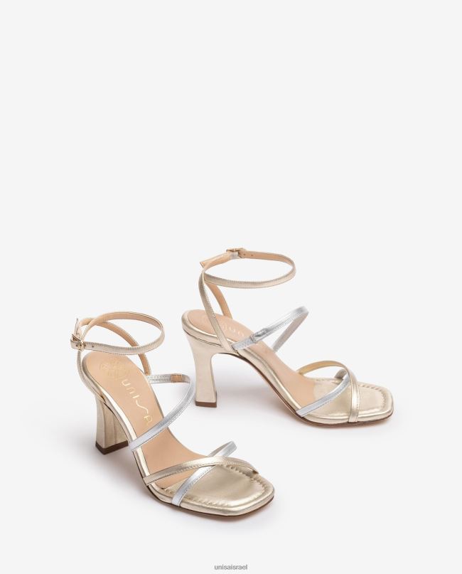 Unisa סנדל רצועות עור באפקט מתכתי זהב נשים V2BP2267