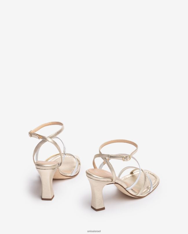 Unisa סנדל רצועות עור באפקט מתכתי זהב נשים V2BP2267