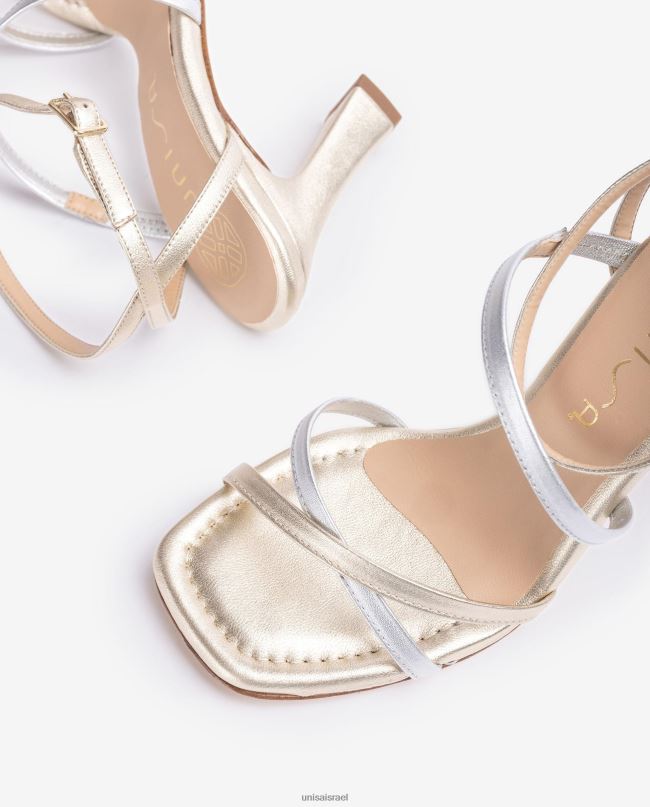 Unisa סנדל רצועות עור באפקט מתכתי זהב נשים V2BP2267