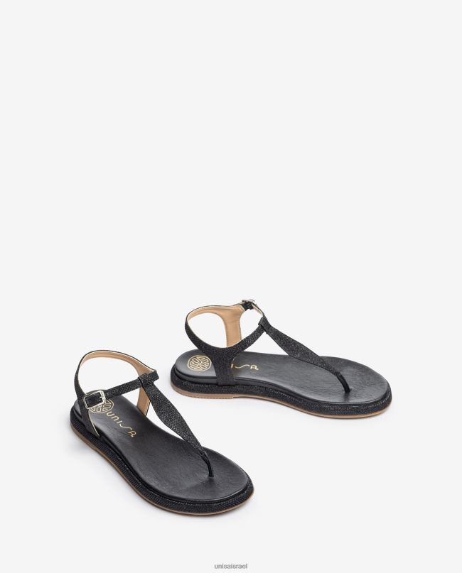 Unisa סנדל עמוד בוהן מבד מבריק שָׁחוֹר נשים V2BP226