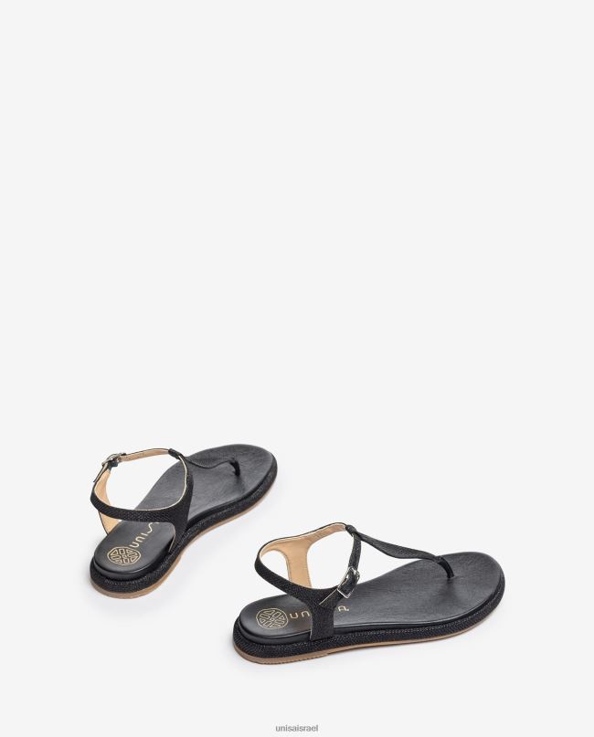 Unisa סנדל עמוד בוהן מבד מבריק שָׁחוֹר נשים V2BP226