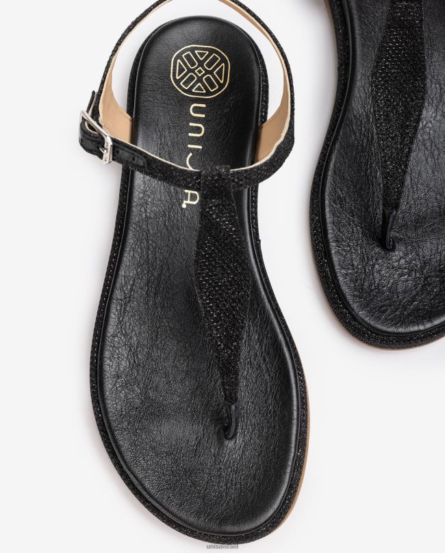 Unisa סנדל עמוד בוהן מבד מבריק שָׁחוֹר נשים V2BP226