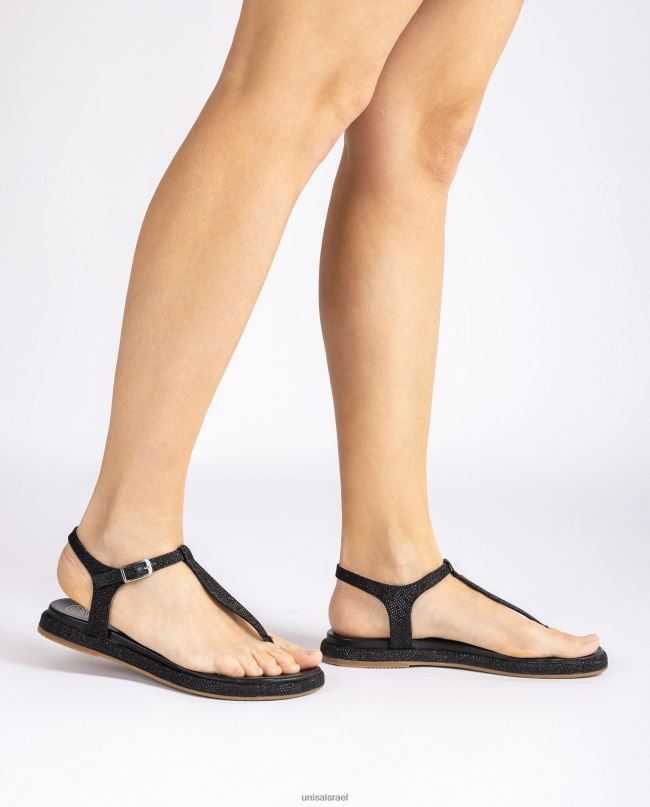 Unisa סנדל עמוד בוהן מבד מבריק שָׁחוֹר נשים V2BP226