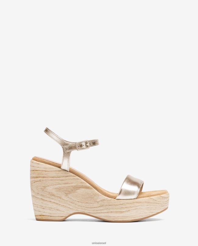 Unisa סנדל בעל אפקט מתכתי עם בלוק זהב נשים V2BP2281