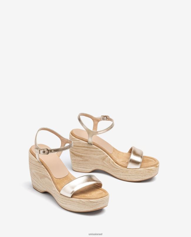 Unisa סנדל בעל אפקט מתכתי עם בלוק זהב נשים V2BP2281