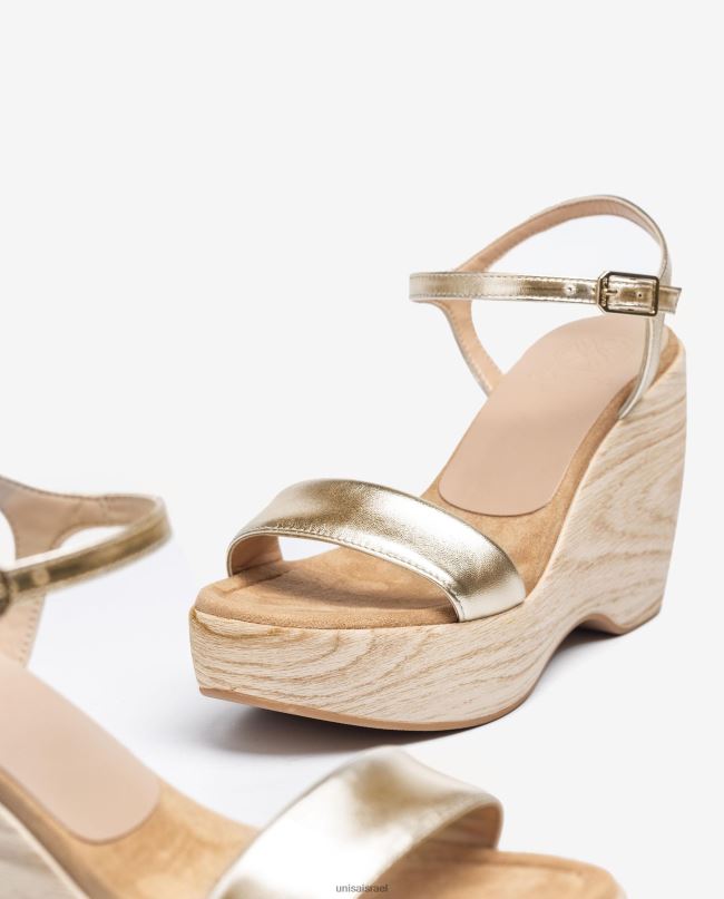 Unisa סנדל בעל אפקט מתכתי עם בלוק זהב נשים V2BP2281